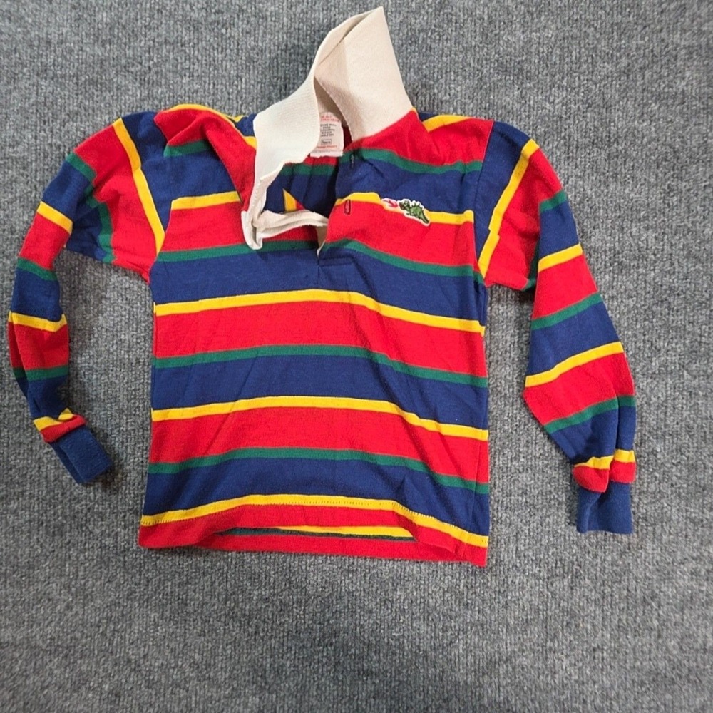 Vintage Sears Shirt Kids 6 Multicolor Stripe Rugby Polo Long Sleeve Jersey